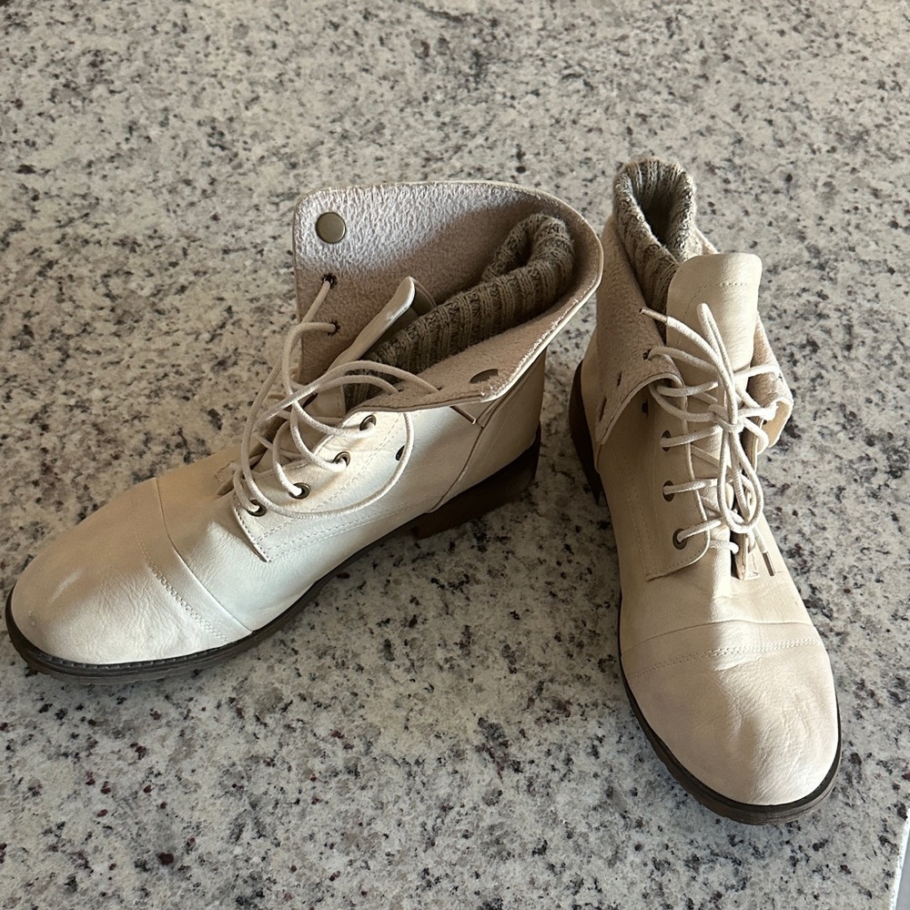 Elegant Cream Lace-Up Combat Boots